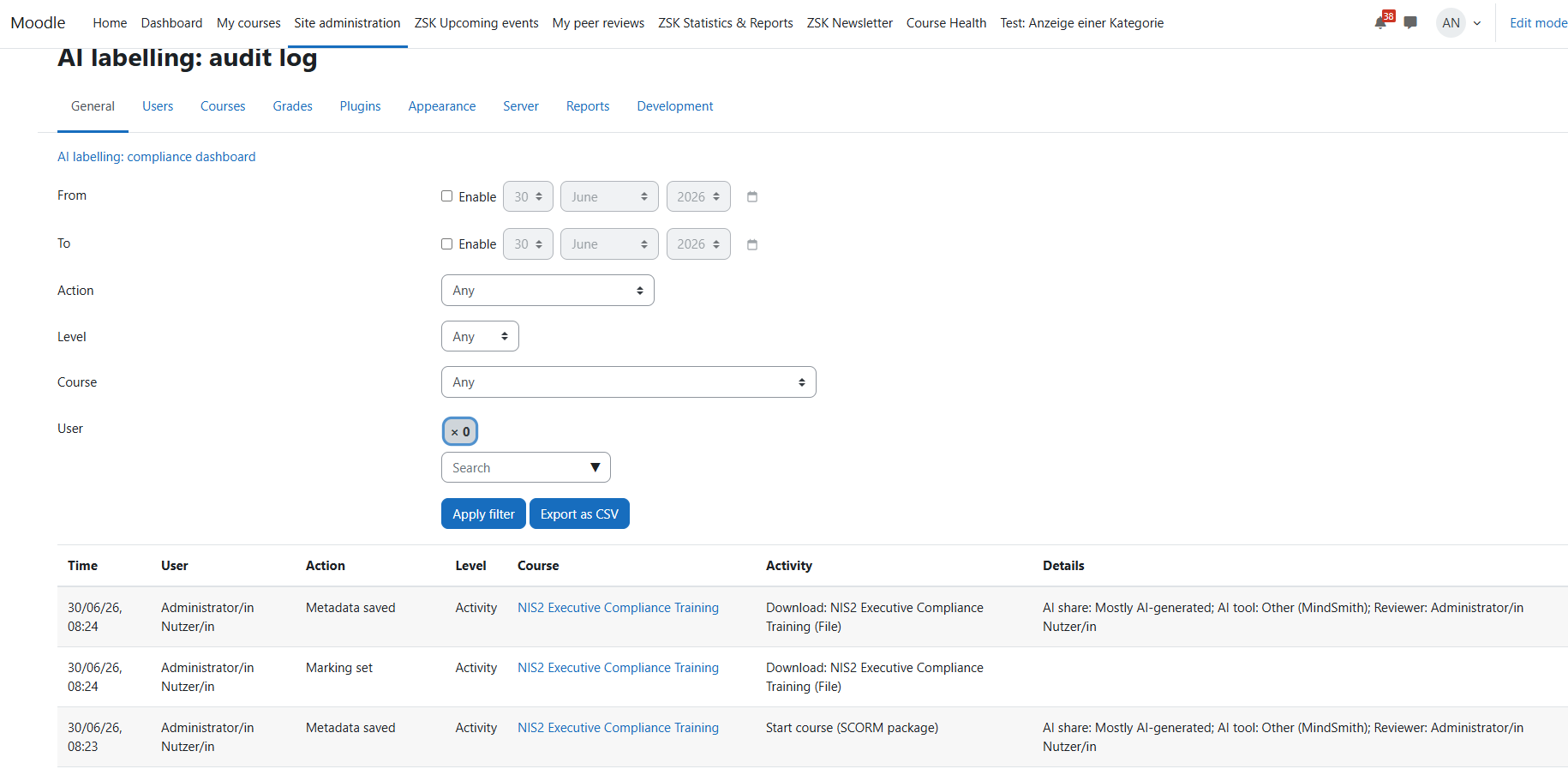 AI labelling audit log