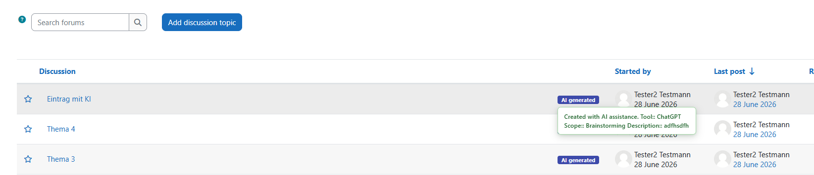 Forum with AI generated topics