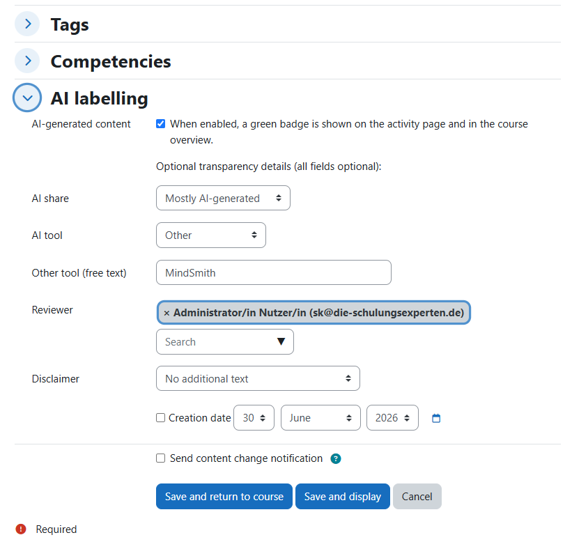 Course settings - Mark course activity as AI-generated