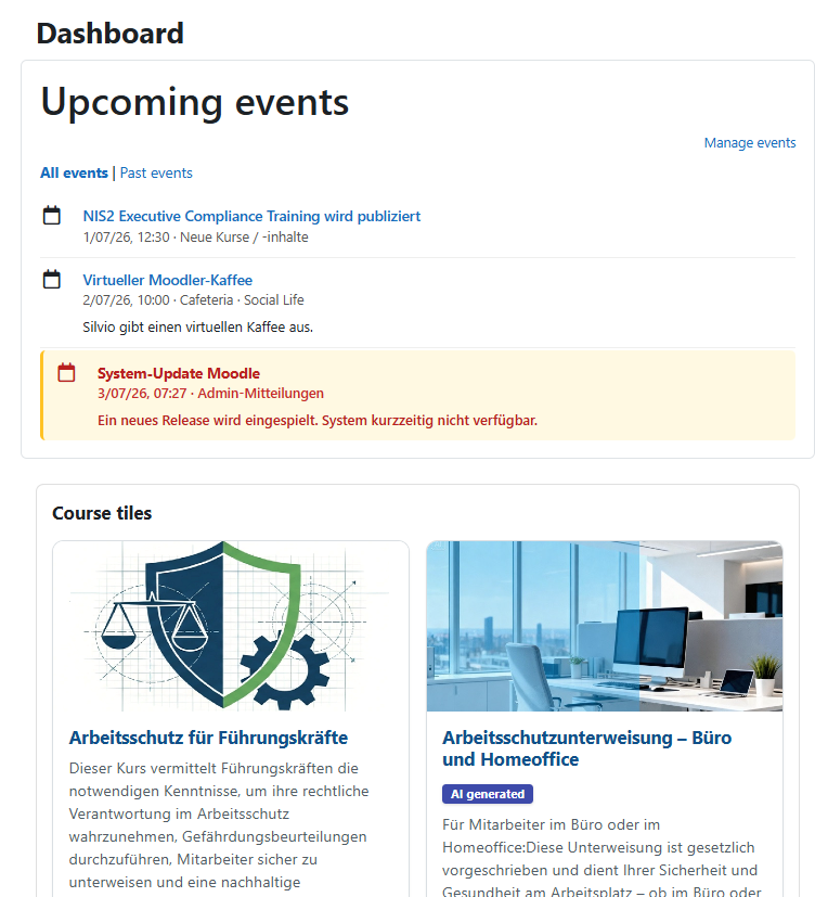 upcoming events at Dashboard