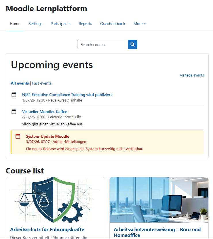 upcoming events at Home page