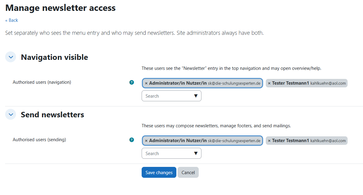 Manage who has access to create and send newsletters